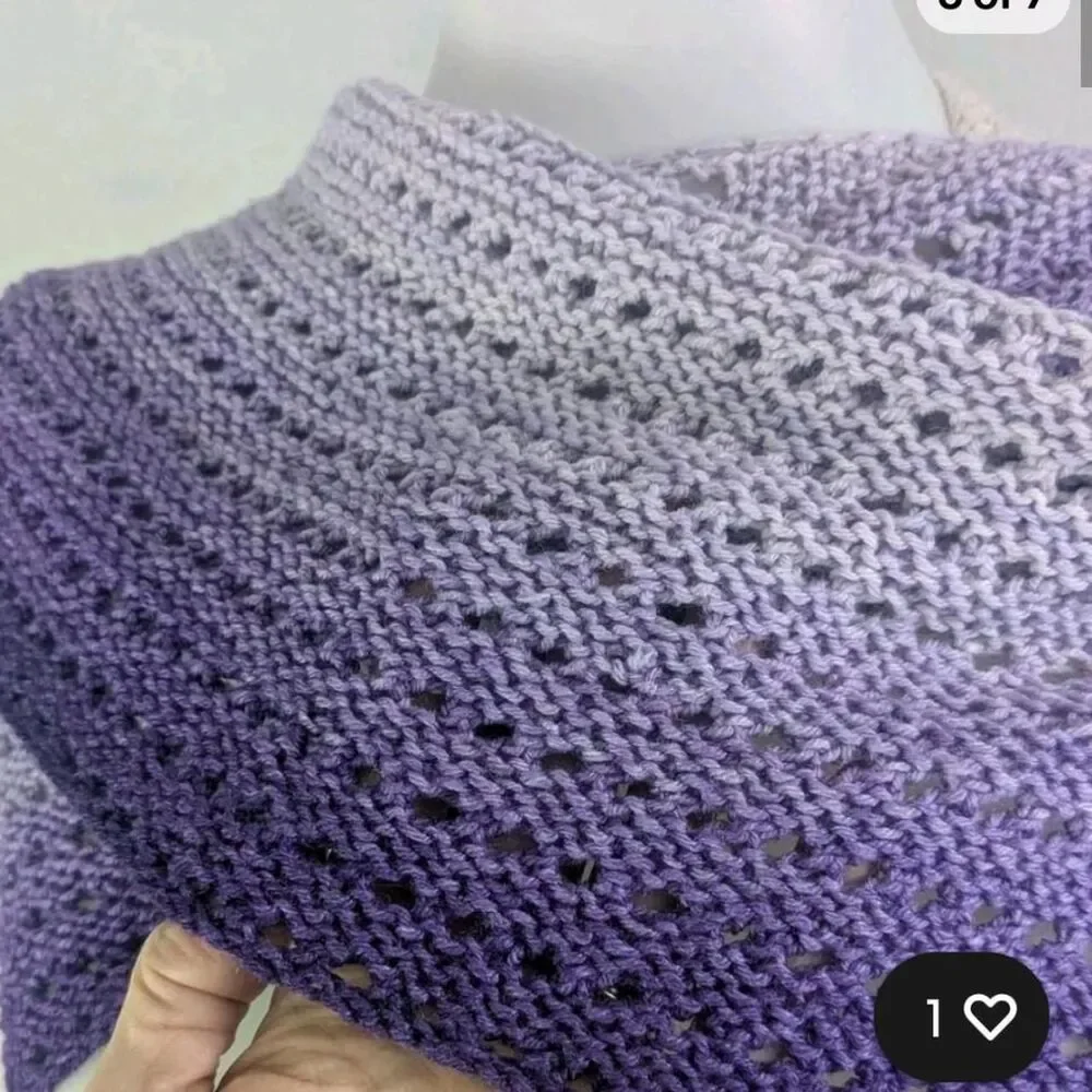 Handmade Scarf Wrap Purple Ombre Knitted Shawl Poncho